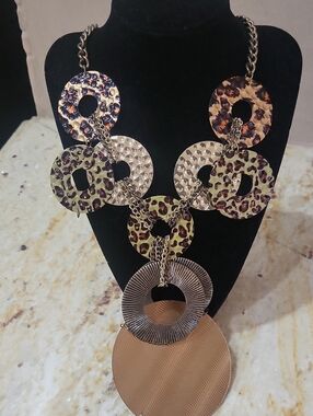 Leopard-Print and Gold Multi-Disc Statement Necklace